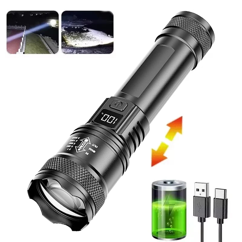 100000LM Super Bright Flashlight Rechargeable LED Torch