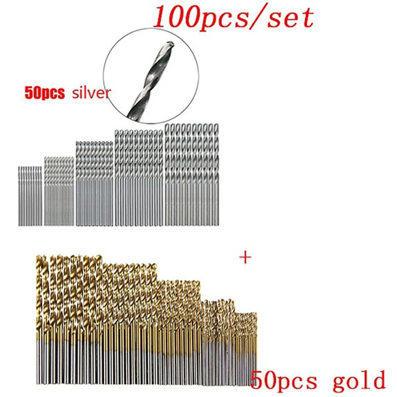 100/50Pcs Titanium Coated Drill Bits