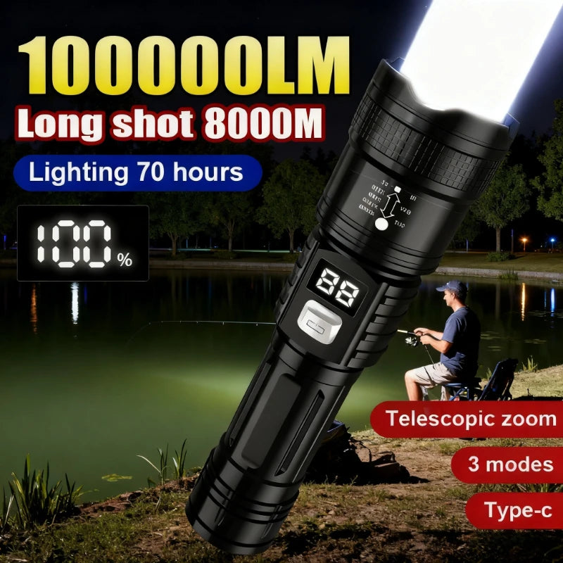 100000LM Super Bright Flashlight Rechargeable LED Torch