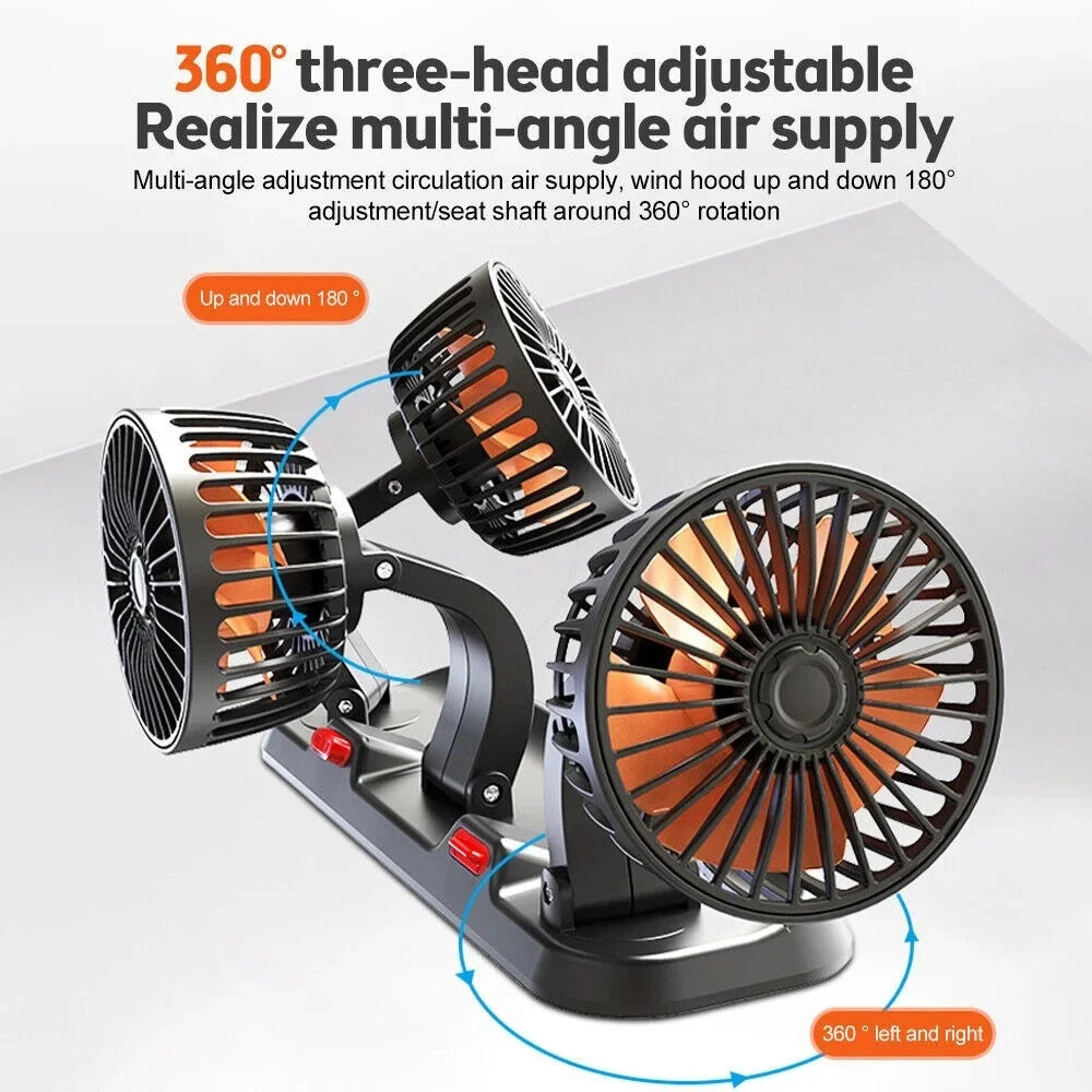 Car Fan 360° Adjustable 3 Head Air Fan